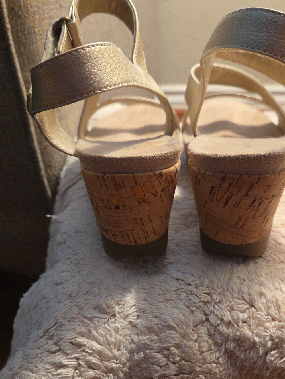 BareTraps Metallic Gold Cork Wedge Sandals - Picture 3 of 6